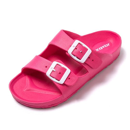 JOMIX Pantoletten Damen Sommer Bunte Badeschuhe mit Fussbett Flache Rutschfest Badelatschen Meer Pool Strand Schwimmen Schnalle Schlappen