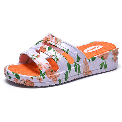 JOMIX Pantoletten Damen Sommer Bunte Badeschuhe mit Fussbett Flache Rutschfest Badelatschen Meer Pool Strand Schwimmen Schnalle Schlappen