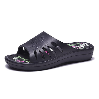 JOMIX Pantoletten Damen Sommer Bunte Badeschuhe mit Fussbett Flache Rutschfest Badelatschen Meer Pool Strand Schwimmen Schnalle Schlappen