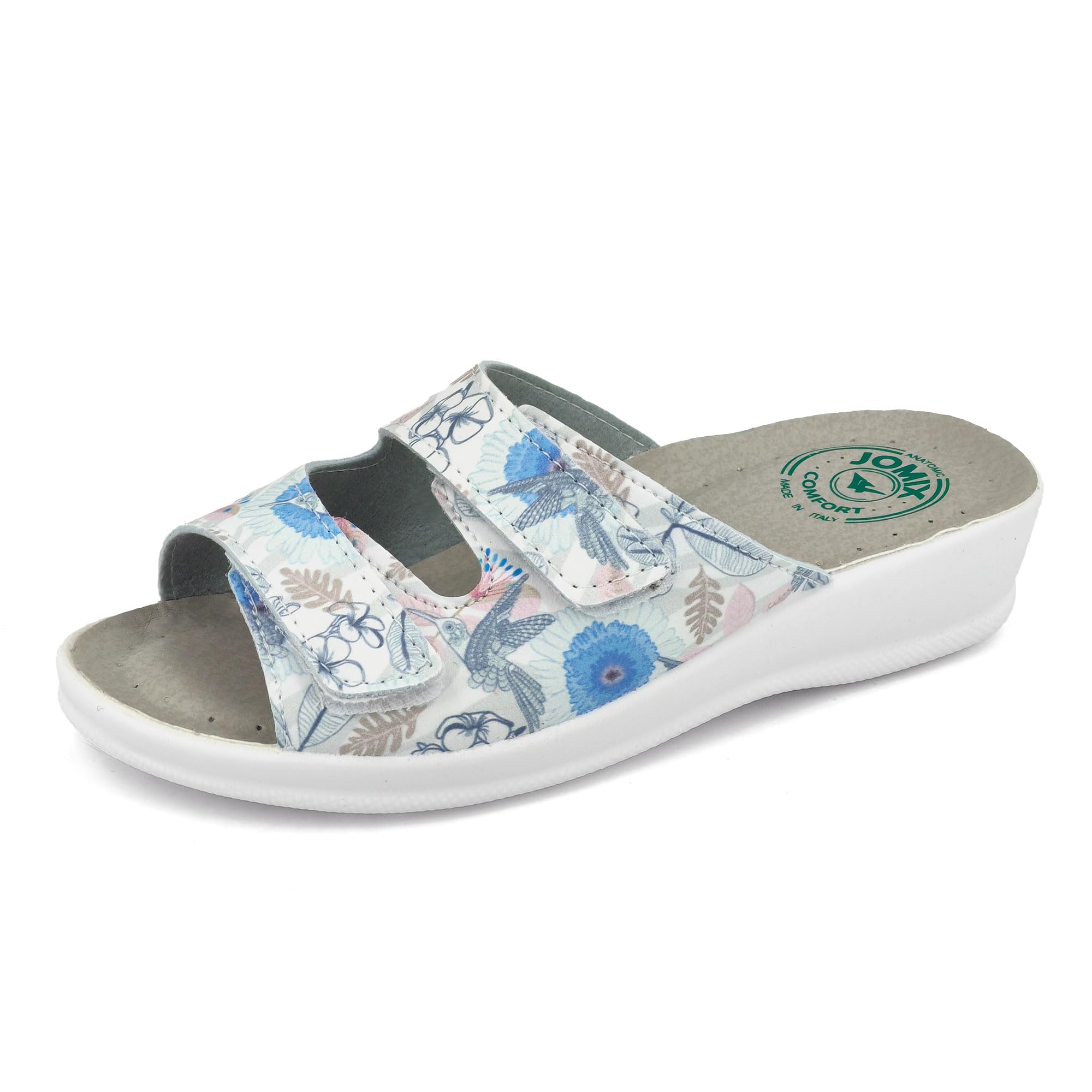 JOMIX Pantoletten Damen Sommer Klettverschluss Sandalen mit Keilabsatz Weiche Anatomische Gummi Medizinische Clogs Elegant Strand Pool Gartenschuhe