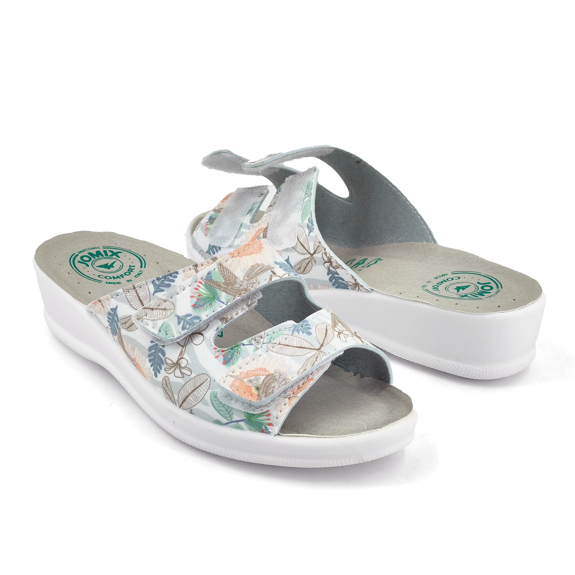 JOMIX Pantoletten Damen Sommer Klettverschluss Sandalen mit Keilabsatz Weiche Anatomische Gummi Medizinische Clogs Elegant Strand Pool Gartenschuhe