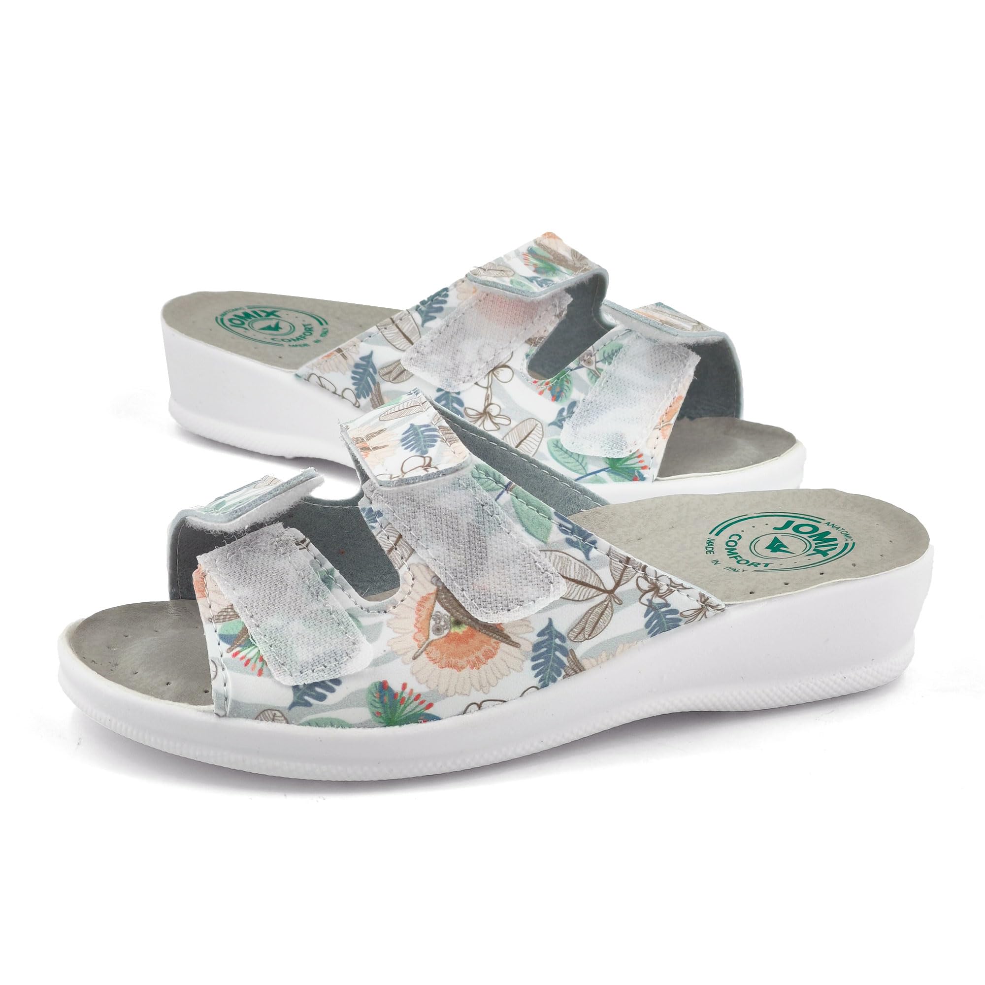 JOMIX Pantoletten Damen Sommer Klettverschluss Sandalen mit Keilabsatz Weiche Anatomische Gummi Medizinische Clogs Elegant Strand Pool Gartenschuhe