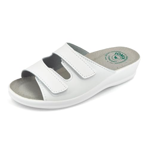 JOMIX Pantoletten Damen Sommer Klettverschluss Sandalen mit Keilabsatz Weiche Anatomische Gummi Medizinische Clogs Elegant Strand Pool Gartenschuhe