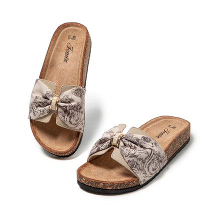 JOMIX Pantoletten Damen Sommer Kork Clogs Fliege Strandsandalen Sommerschuhe Bequeme Strand Sandalen