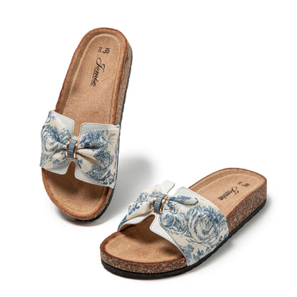 JOMIX Pantoletten Damen Sommer Kork Clogs Fliege Strandsandalen Sommerschuhe Bequeme Strand Sandalen