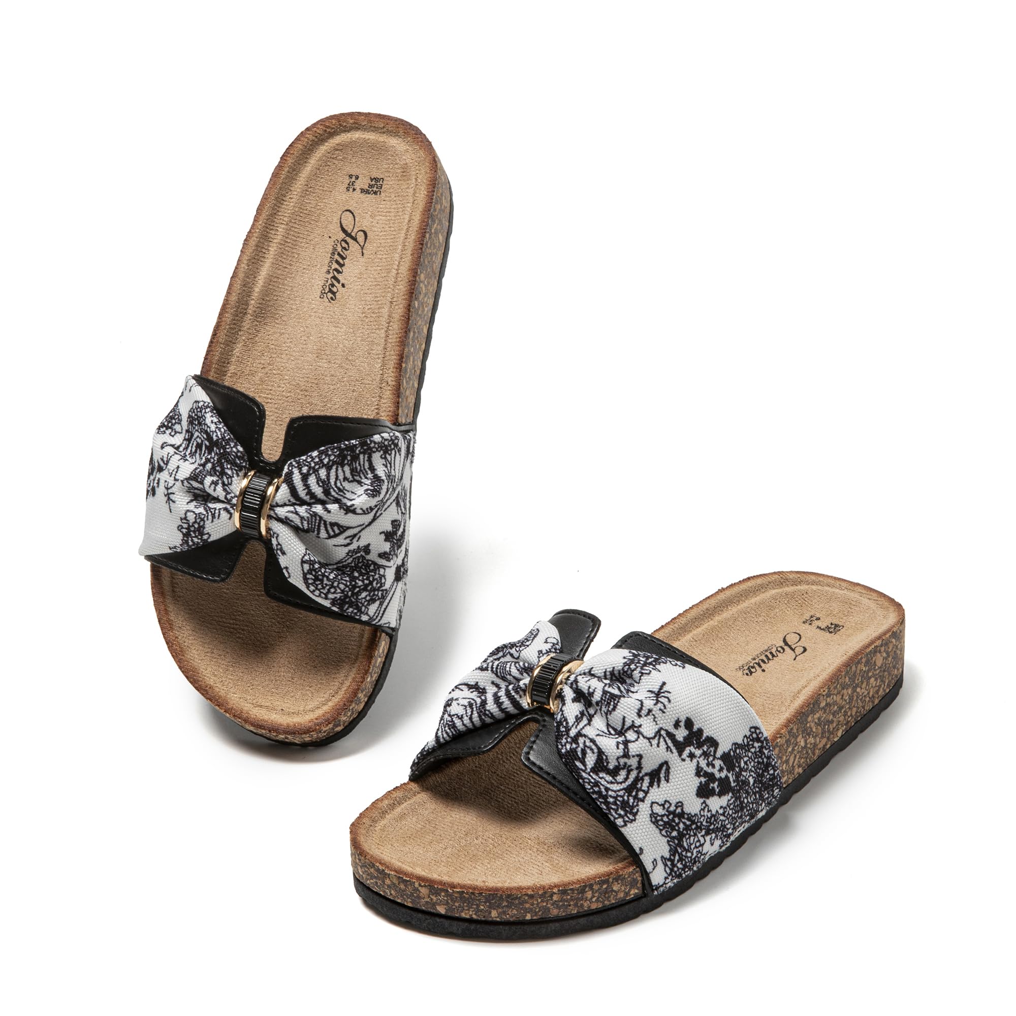 JOMIX Pantoletten Damen Sommer Kork Clogs Fliege Strandsandalen Sommerschuhe Bequeme Strand Sandalen