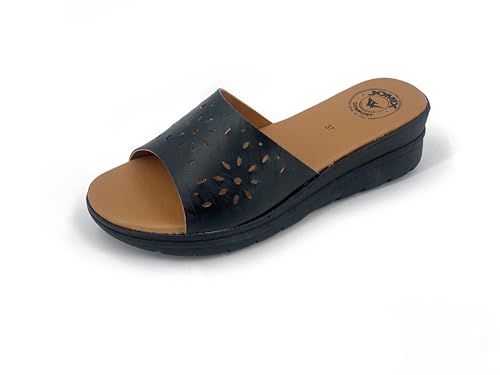 JOMIX Pantoletten Damen Sommer Sandalen mit Absatz Anatomische Fußbett Elegant Plateau Schlappen Strand Meer Pool Pantoffeln Slipper