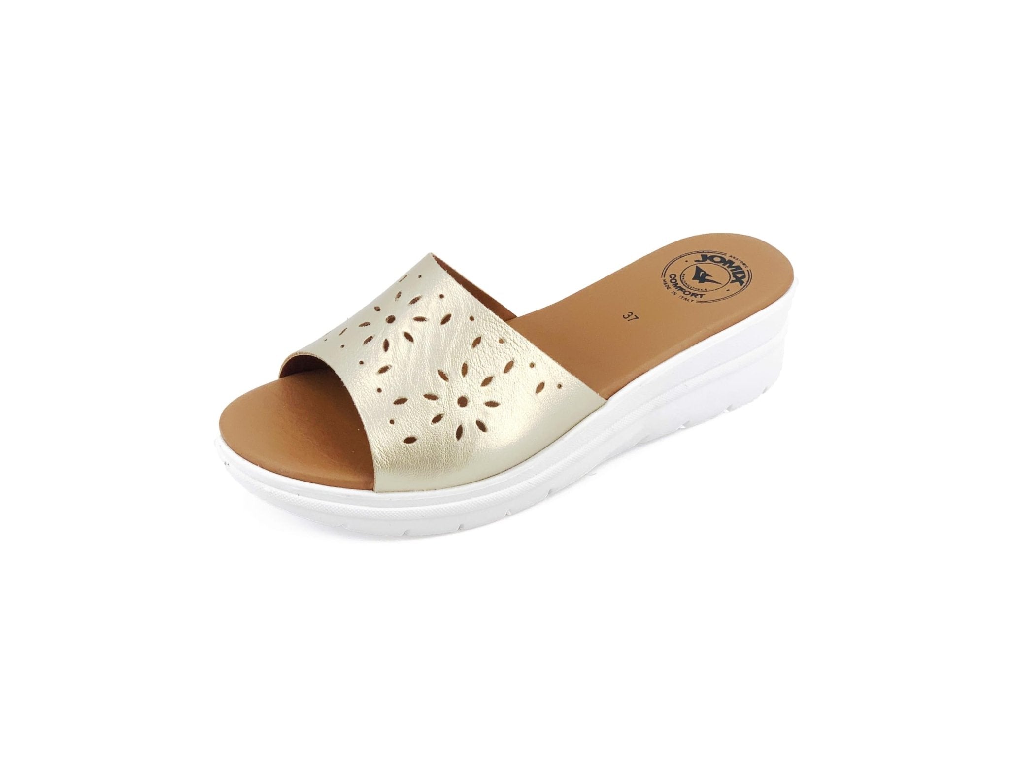 JOMIX Pantoletten Damen Sommer Sandalen mit Absatz Anatomische Fußbett Elegant Plateau Schlappen Strand Meer Pool Pantoffeln Slipper