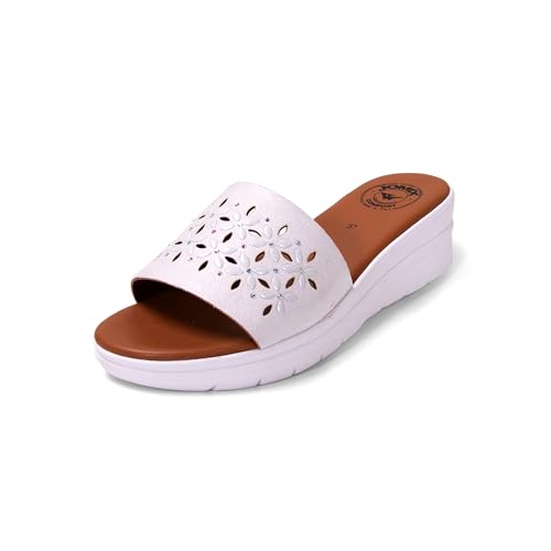 JOMIX Pantoletten Damen Sommer Sandalen mit Absatz Anatomische Fußbett Elegant Plateau Sternchen Schlappen Strand Pantoffeln Slipper