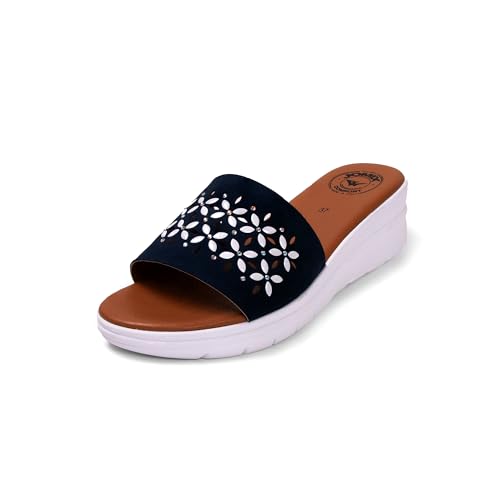 JOMIX Pantoletten Damen Sommer Sandalen mit Absatz Anatomische Fußbett Elegant Plateau Sternchen Schlappen Strand Pantoffeln Slipper