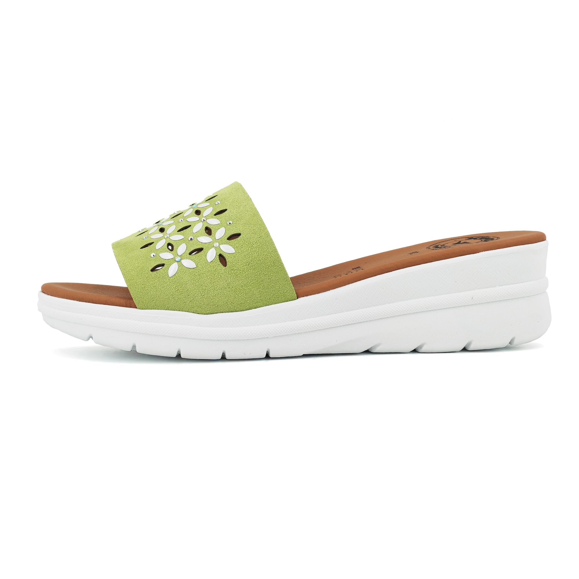 JOMIX Pantoletten Damen Sommer Sandalen mit Absatz Anatomische Fußbett Elegant Plateau Sternchen Schlappen Strand Pantoffeln Slipper