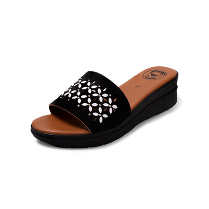 JOMIX Pantoletten Damen Sommer Sandalen mit Absatz Anatomische Fußbett Elegant Plateau Sternchen Schlappen Strand Pantoffeln Slipper