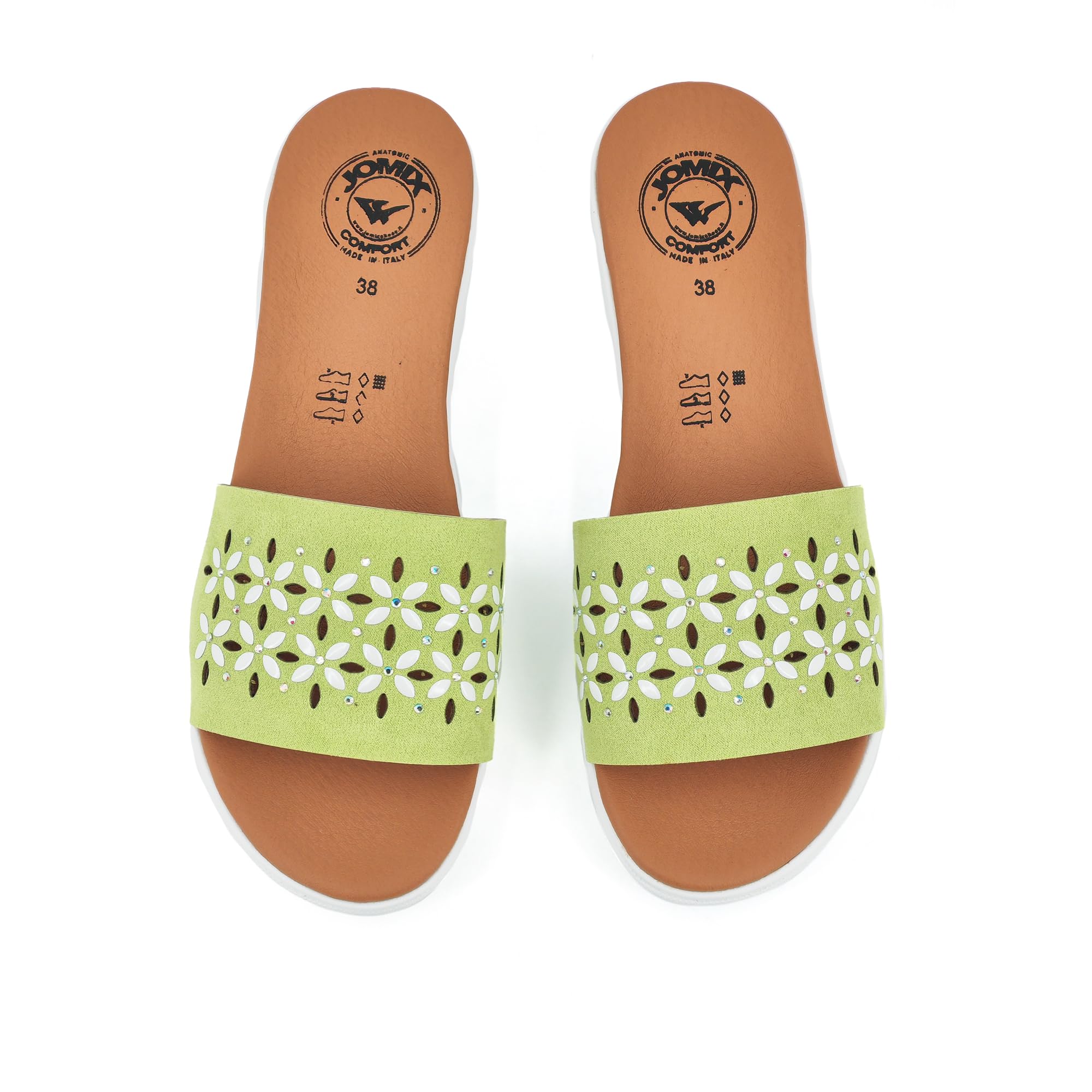 JOMIX Pantoletten Damen Sommer Sandalen mit Absatz Anatomische Fußbett Elegant Plateau Sternchen Schlappen Strand Pantoffeln Slipper