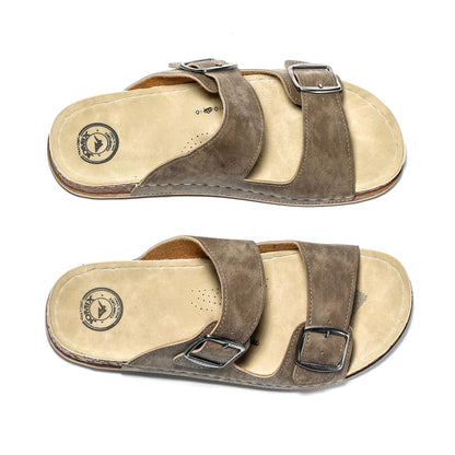 JOMIX Pantoletten Herren Sommer Elegant Hausschuhe mit Verstellbarer Rieme Atmungsaktiv Leichte Leder Sandalen Flache Strand Sommerschuhe Slipper