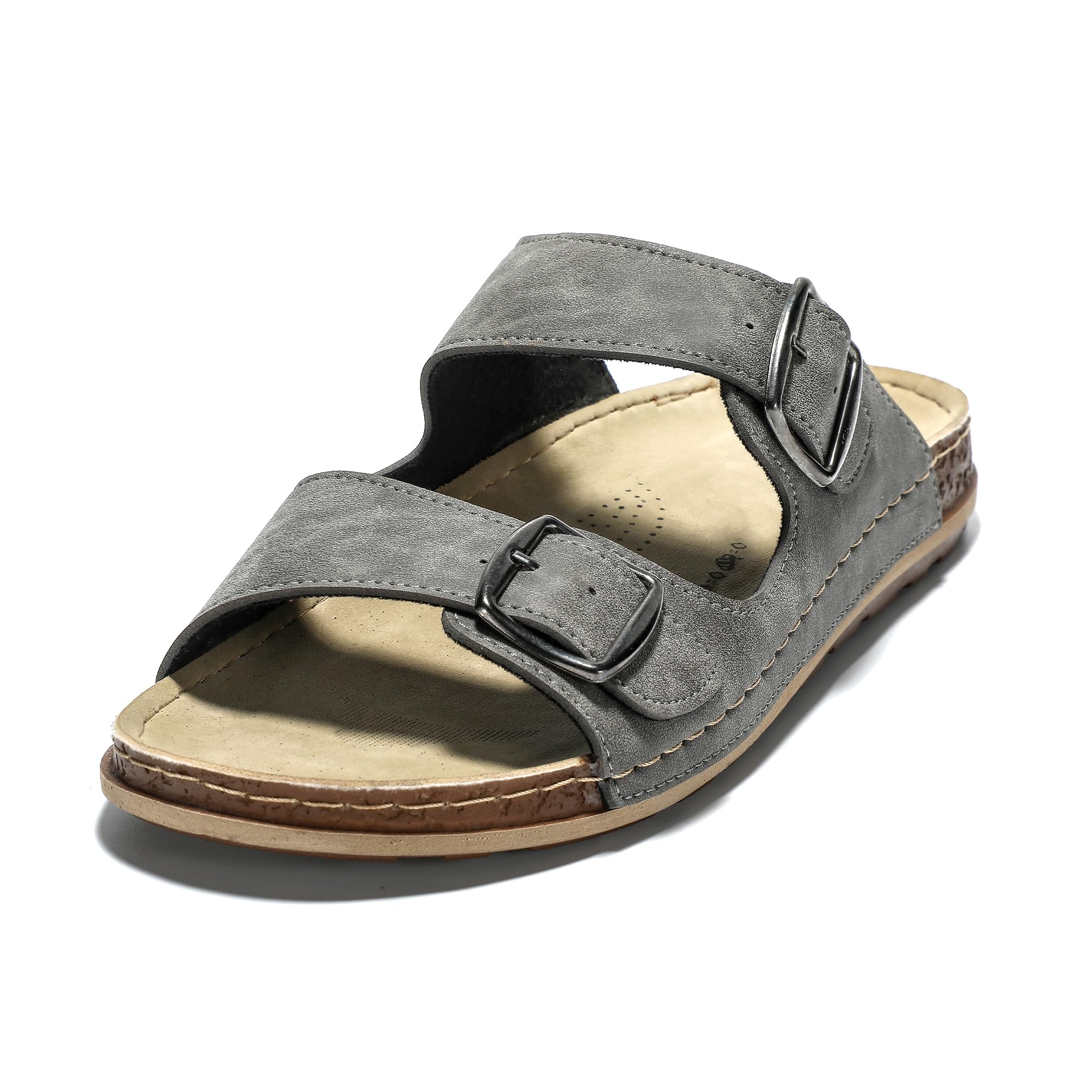 JOMIX Pantoletten Herren Sommer Elegant Hausschuhe mit Verstellbarer Rieme Atmungsaktiv Leichte Leder Sandalen Flache Strand Sommerschuhe Slipper