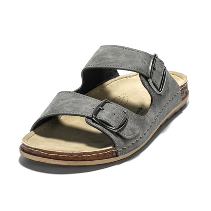 JOMIX Pantoletten Herren Sommer Elegant Hausschuhe mit Verstellbarer Rieme Atmungsaktiv Leichte Leder Sandalen Flache Strand Sommerschuhe Slipper