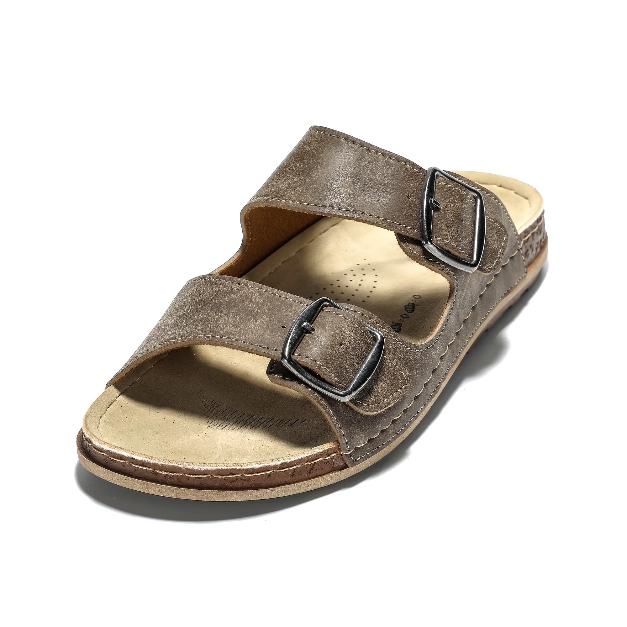 JOMIX Pantoletten Herren Sommer Elegant Hausschuhe mit Verstellbarer Rieme Atmungsaktiv Leichte Leder Sandalen Flache Strand Sommerschuhe Slipper