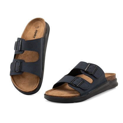 JOMIX Pantoletten Herren Sommer Leder Sandalen Verstellbar Schnalle Sommerschuhe Bequem Strand Pantoffeln