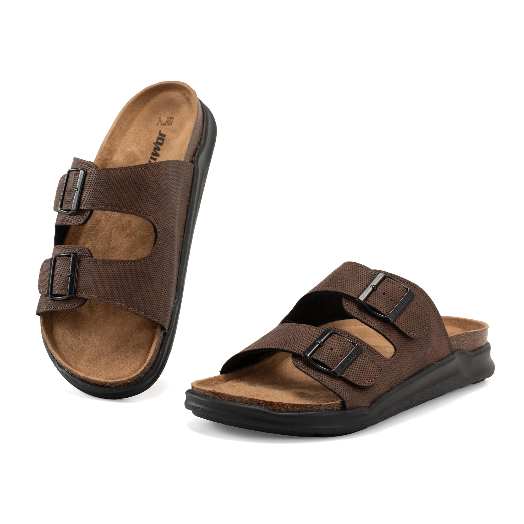 JOMIX Pantoletten Herren Sommer Leder Sandalen Verstellbar Schnalle Sommerschuhe Bequem Strand Pantoffeln
