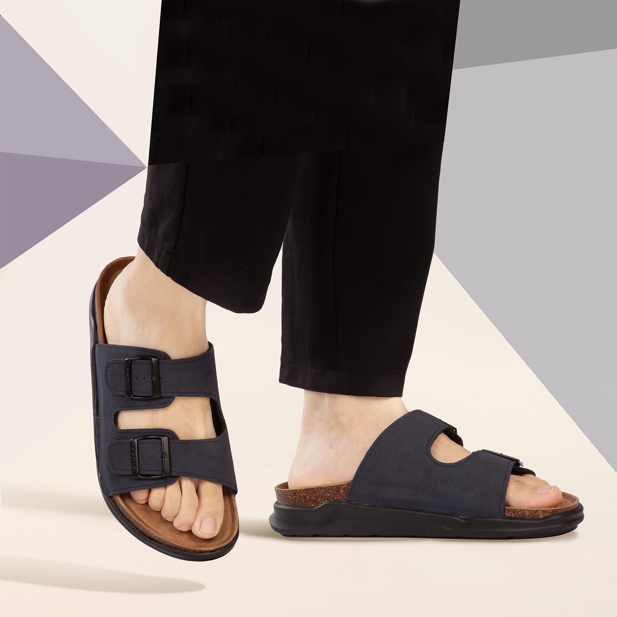 JOMIX Pantoletten Herren Sommer Leder Sandalen Verstellbar Schnalle Sommerschuhe Bequem Strand Pantoffeln