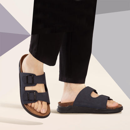 JOMIX Pantoletten Herren Sommer Leder Sandalen Verstellbar Schnalle Sommerschuhe Bequem Strand Pantoffeln