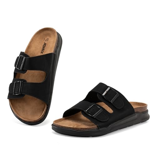 JOMIX Pantoletten Herren Sommer Leder Sandalen Verstellbar Schnalle Sommerschuhe Bequem Strand Pantoffeln