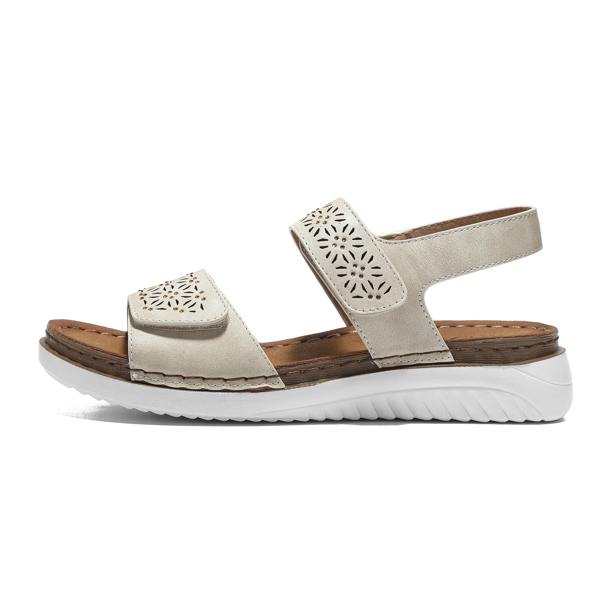 JOMIX Sandalen Damen Elegant Riemchen Sommerschuhe Flache Hausschuhe mit Verstellbaren Klettverschluss Bequem Niedrig Sommer Meer Pool Strand Strandsandalen