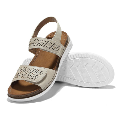 JOMIX Sandalen Damen Elegant Riemchen Sommerschuhe Flache Hausschuhe mit Verstellbaren Klettverschluss Bequem Niedrig Sommer Meer Pool Strand Strandsandalen