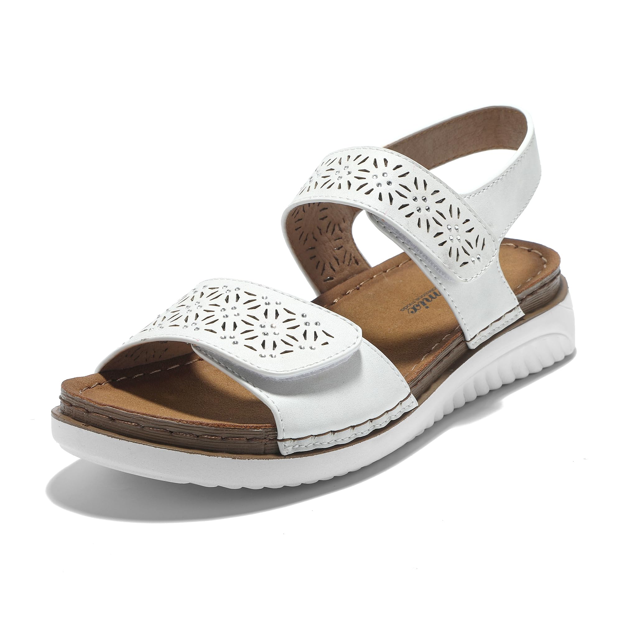 JOMIX Sandalen Damen Elegant Riemchen Sommerschuhe Flache Hausschuhe mit Verstellbaren Klettverschluss Bequem Niedrig Sommer Meer Pool Strand Strandsandalen