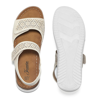 JOMIX Sandalen Damen Elegant Riemchen Sommerschuhe Flache Hausschuhe mit Verstellbaren Klettverschluss Bequem Niedrig Sommer Meer Pool Strand Strandsandalen