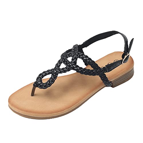 JOMIX Sandalen Damen Sommer Flache Zehentrenner Freizeit Bohemia Flip Flops Elegant Bequeme Strandschuhe mit Riemchen