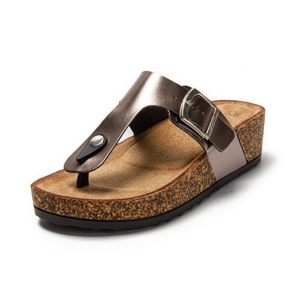 JOMIX Sandalen Damen Sommer Flip Flops Damen Elegant Keilabsatz Sandaletten Zehentrenner Kuntleder Weiche Kork Fußbett