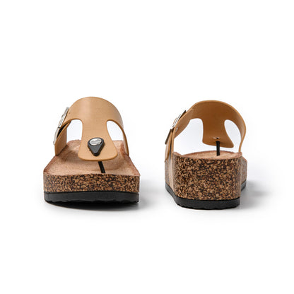 JOMIX Sandalen Damen Sommer Flip Flops Damen Elegant Keilabsatz Sandaletten Zehentrenner Kuntleder Weiche Kork Fußbett