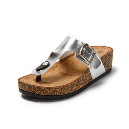 JOMIX Sandalen Damen Sommer Flip Flops Damen Elegant Keilabsatz Sandaletten Zehentrenner Kuntleder Weiche Kork Fußbett