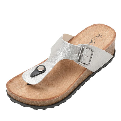 JOMIX Sandalen Damen Sommer Flip Flops Damen Elegant Keilabsatz Sandaletten Zehentrenner Kuntleder Weiche Kork Fußbett