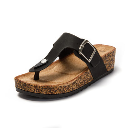 JOMIX Sandalen Damen Sommer Flip Flops Damen Elegant Keilabsatz Sandaletten Zehentrenner Kuntleder Weiche Kork Fußbett