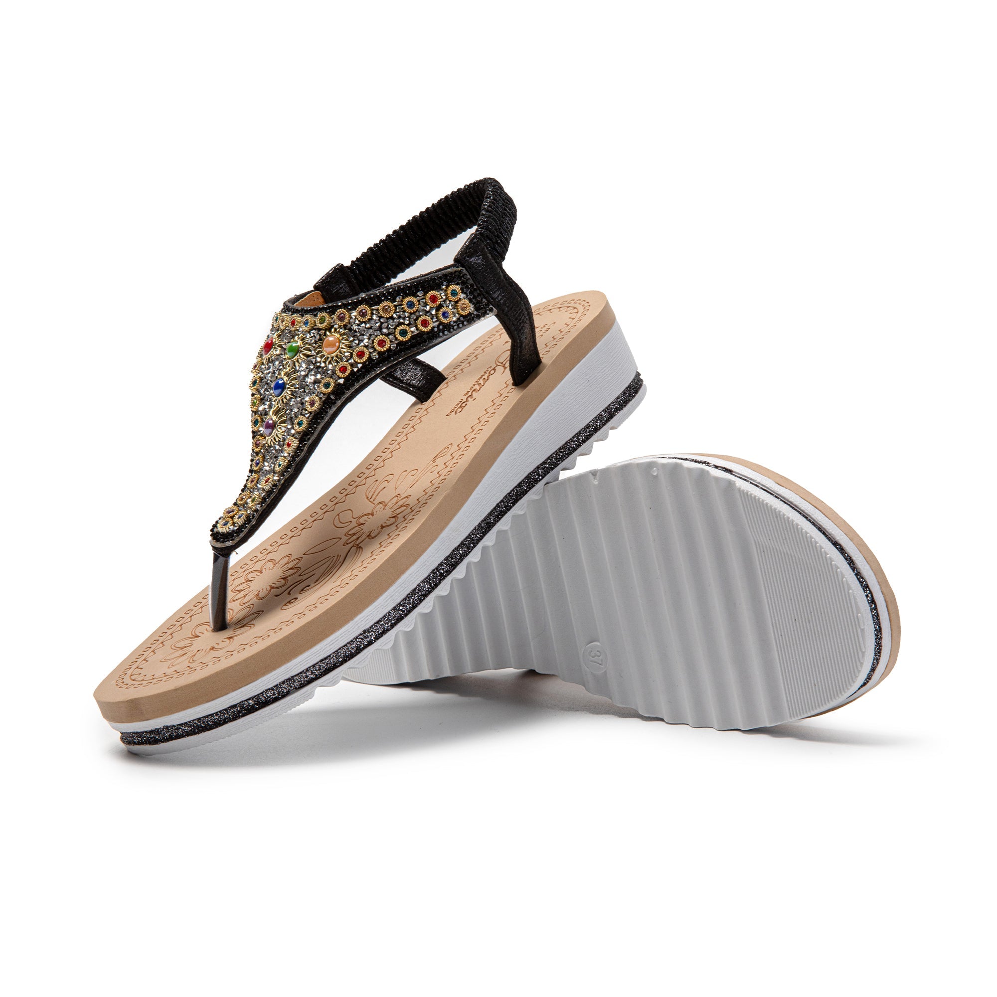 M&Catree Sandali Donna Estivi Infradito Bohémien Con Strass, Piatti E Comodi, Con Cinturino Elastico, Taglie Dal 35 Al 45