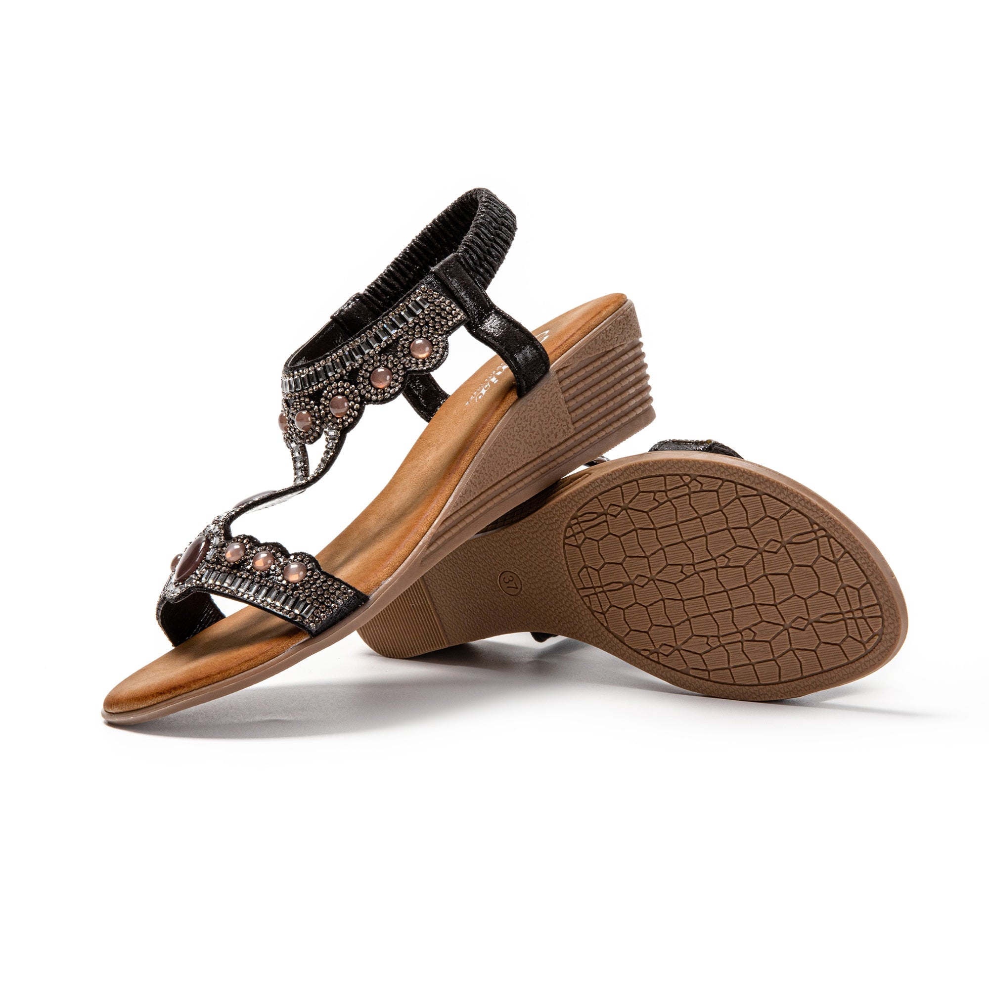 JOMIX Sandali Donna Estive Tacco Zeppa Eleganti Comodi Decorato con Strass SD9353