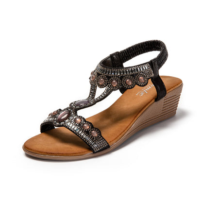 JOMIX Sandali Donna Estive Tacco Zeppa Eleganti Comodi Decorato con Strass SD9353
