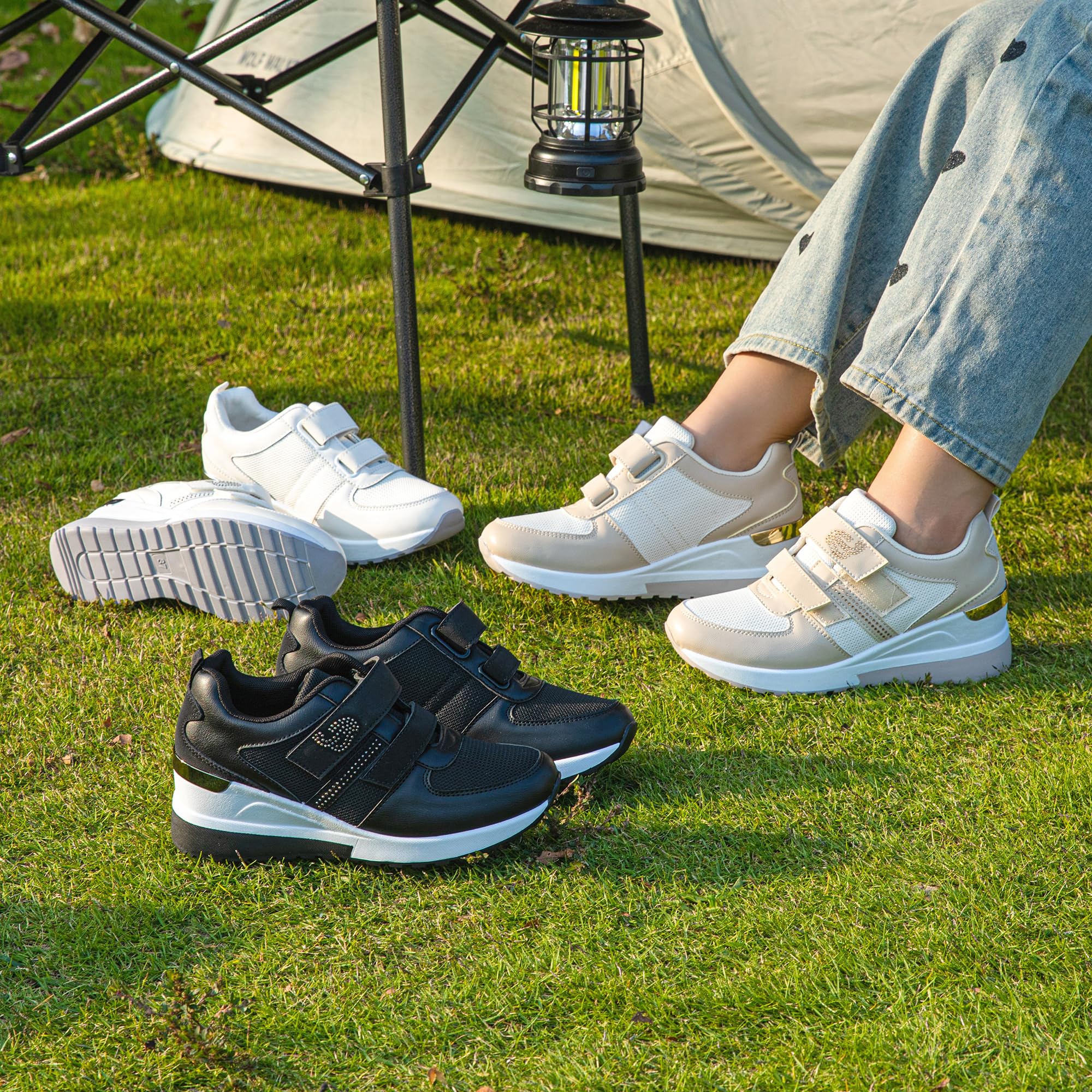 JOMIX Scarpe Donna a Strappo Casual Sneakers Zeppa Camminata
