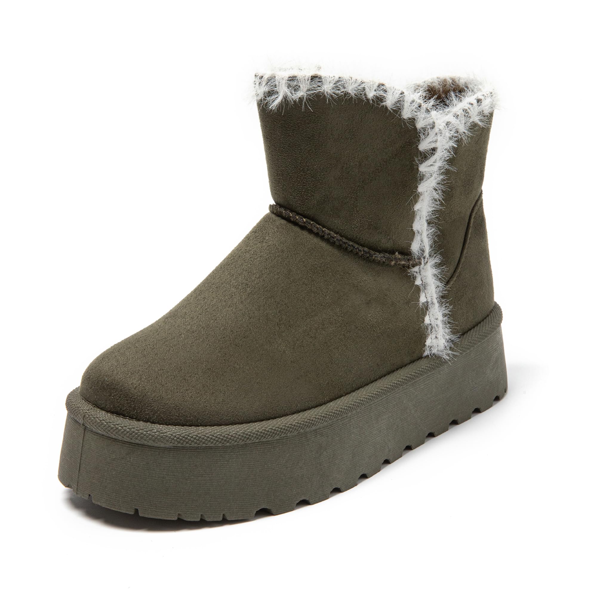 JOMIX Schneestiefel Damen Klassische Kunstwildleder Stiefel Gefüttert Lammfell Slip On Stiefeletten