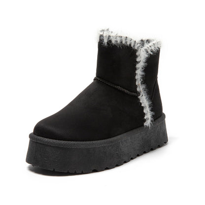 JOMIX Schneestiefel Damen Klassische Kunstwildleder Stiefel Gefüttert Lammfell Slip On Stiefeletten