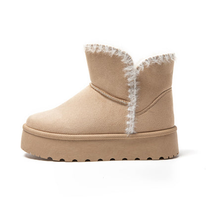 JOMIX Schneestiefel Damen Klassische Kunstwildleder Stiefel Gefüttert Lammfell Slip On Stiefeletten