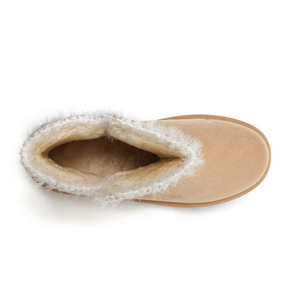 JOMIX Schneestiefel Damen Klassische Kunstwildleder Stiefel Gefüttert Lammfell Slip On Stiefeletten