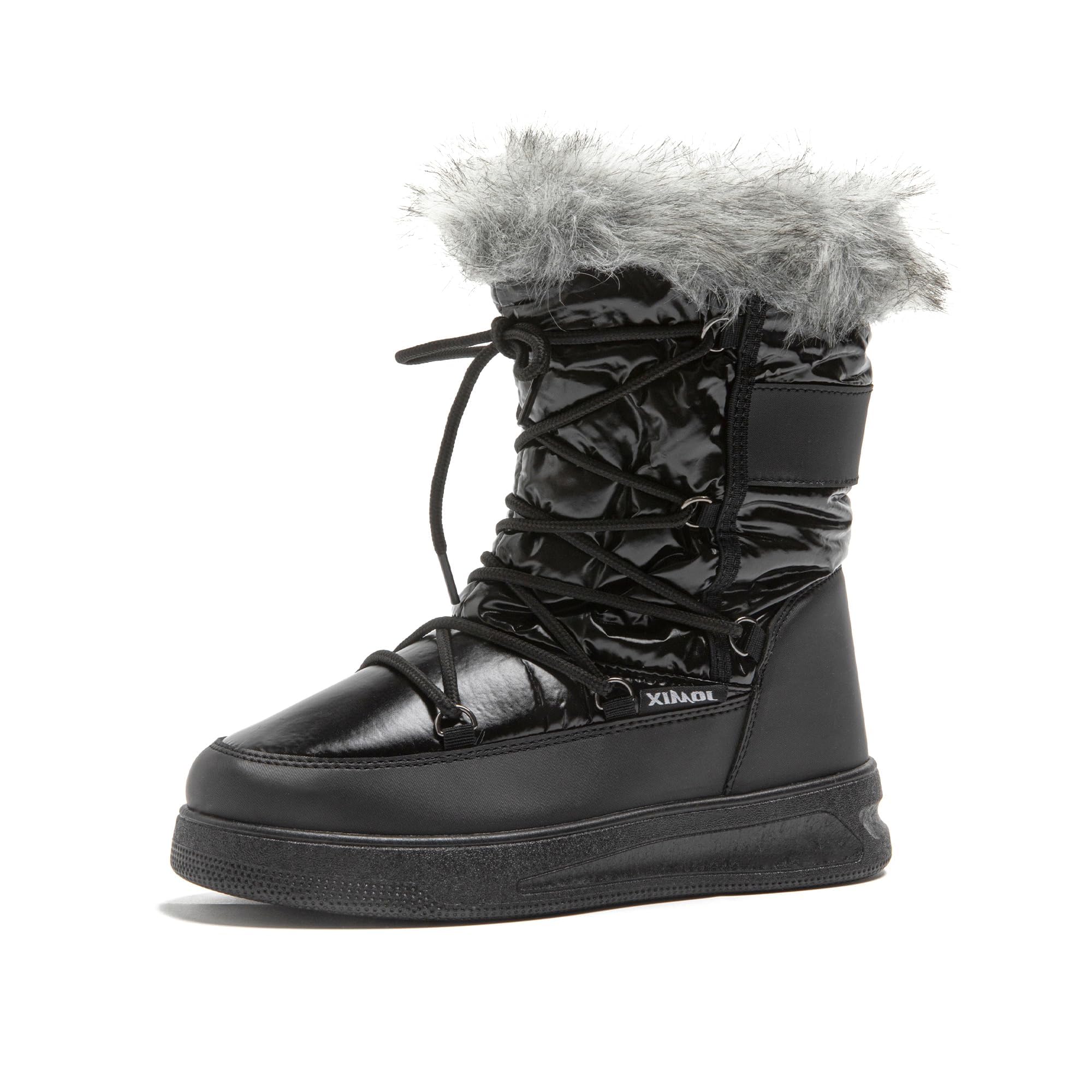 JOMIX Schneestiefel Damen Klassische Wasserdicht Stiefel Gefüttert Lammfell Schnürhalbschuhe Stiefeletten