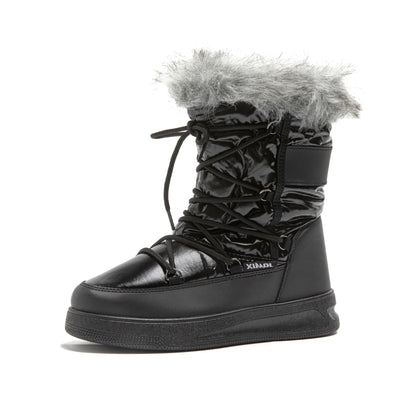 JOMIX Schneestiefel Damen Klassische Wasserdicht Stiefel Gefüttert Lammfell Schnürhalbschuhe Stiefeletten