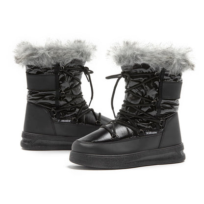 JOMIX Schneestiefel Damen Klassische Wasserdicht Stiefel Gefüttert Lammfell Schnürhalbschuhe Stiefeletten