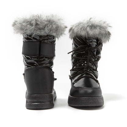 JOMIX Schneestiefel Damen Klassische Wasserdicht Stiefel Gefüttert Lammfell Schnürhalbschuhe Stiefeletten