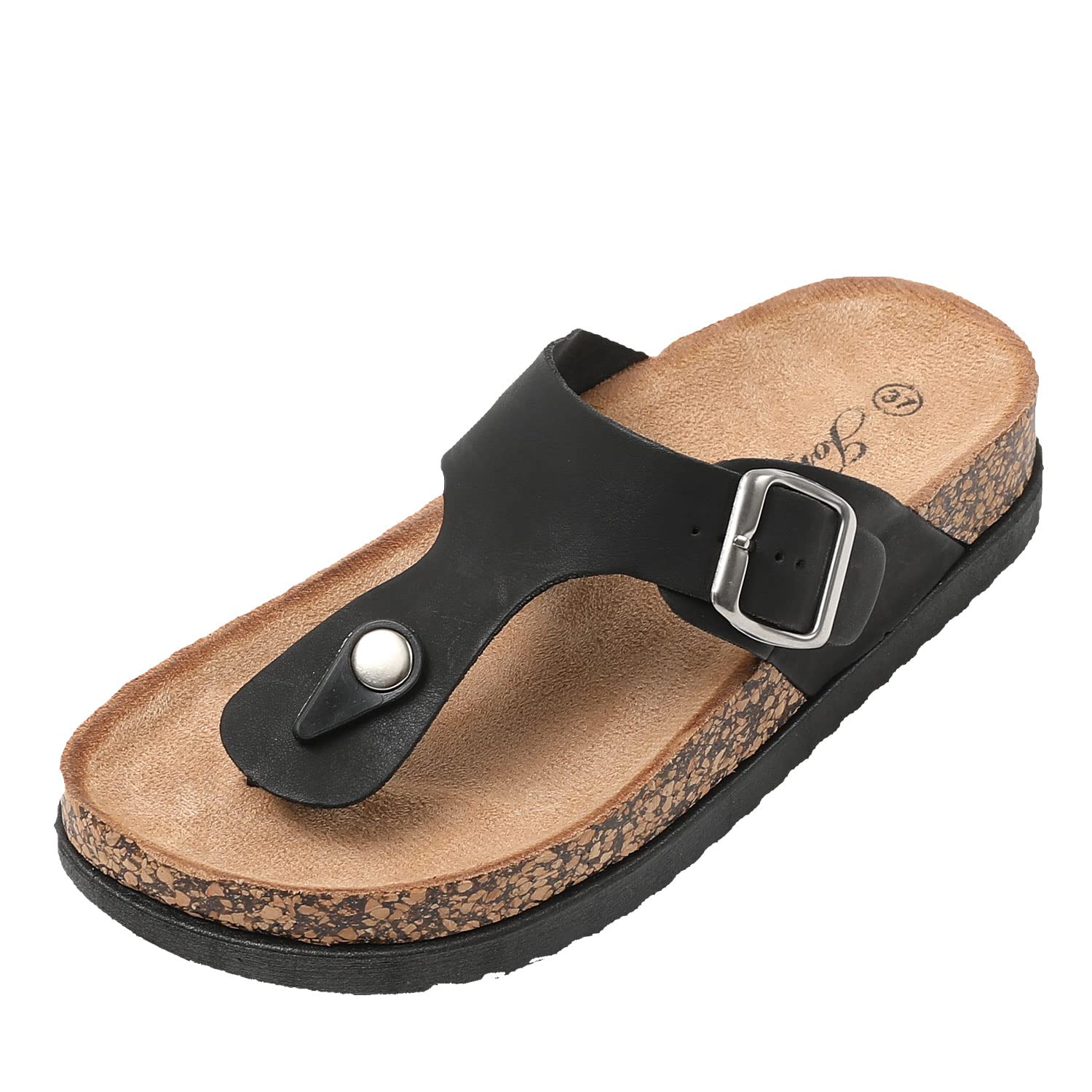 JOMIX Sommer Sandalen Damen Leder Zehentrenner Flip Flops Elegant Flache Strandschuhe Weiche Kork Fußbett