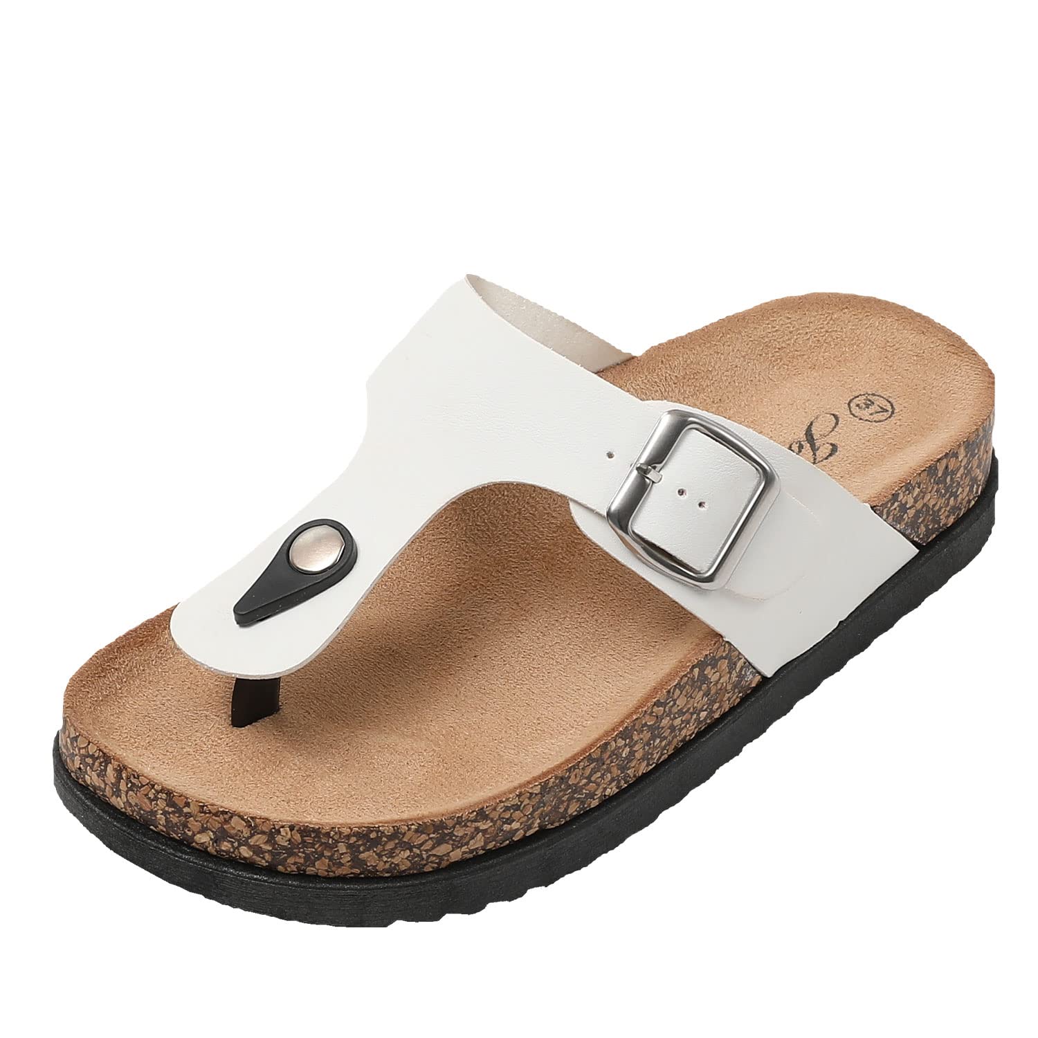 JOMIX Sommer Sandalen Damen Leder Zehentrenner Flip Flops Elegant Flache Strandschuhe Weiche Kork Fußbett